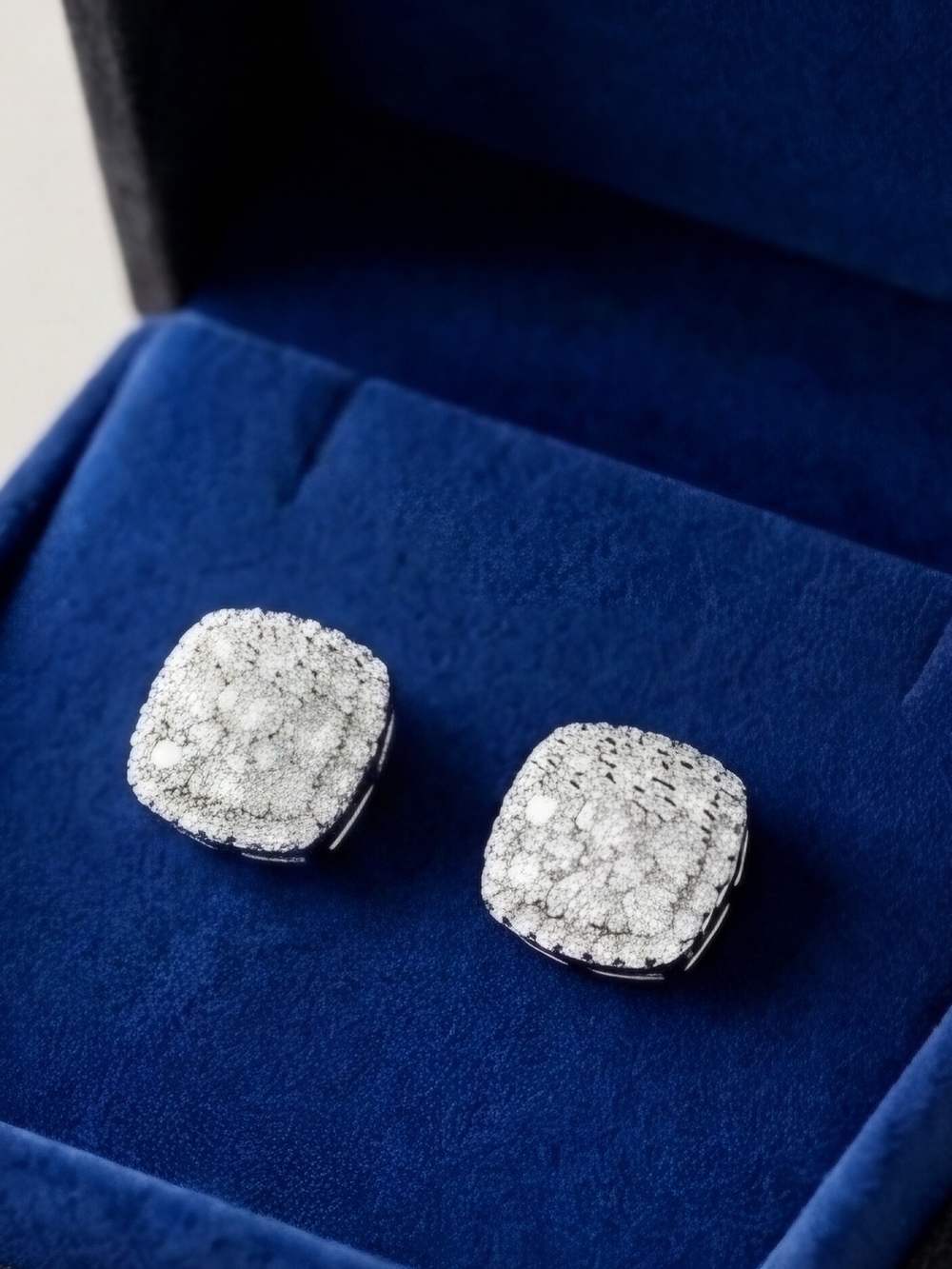 Moissanite Silver Pavé Square Stud Earrings